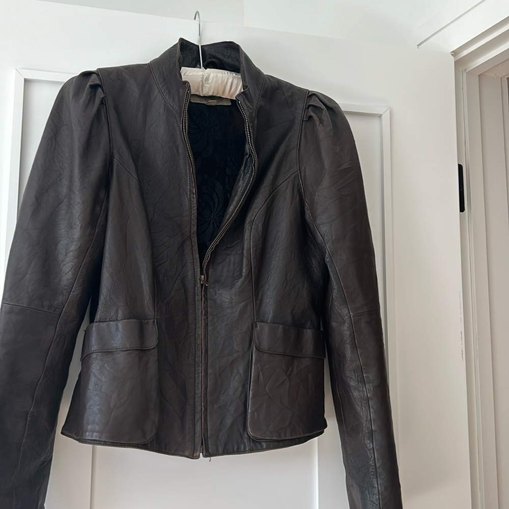 Ecote leather jacket in brown.